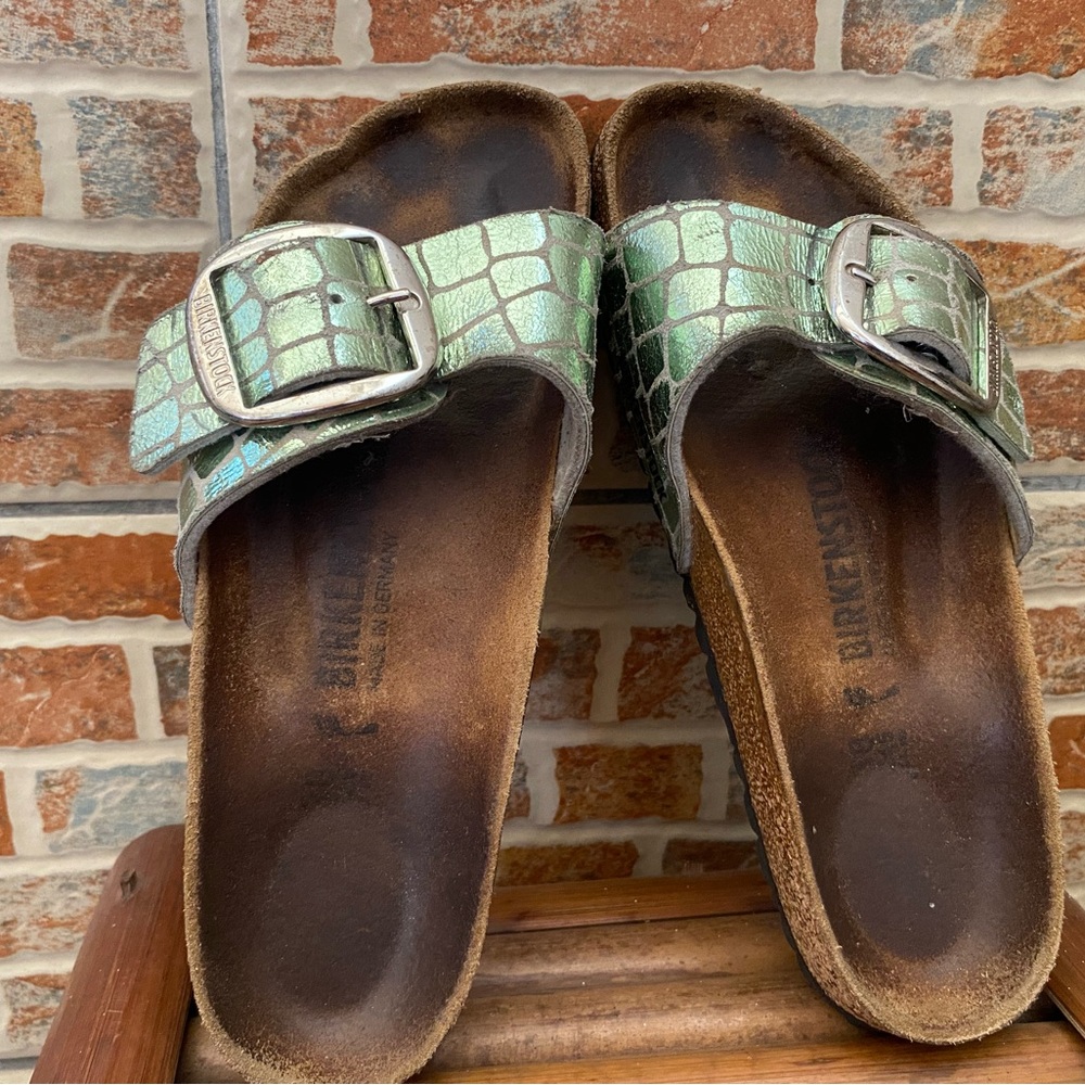 Pre-owned Birkenstock Madrid Big Buckle Sandal 38/7 In Green Women’s